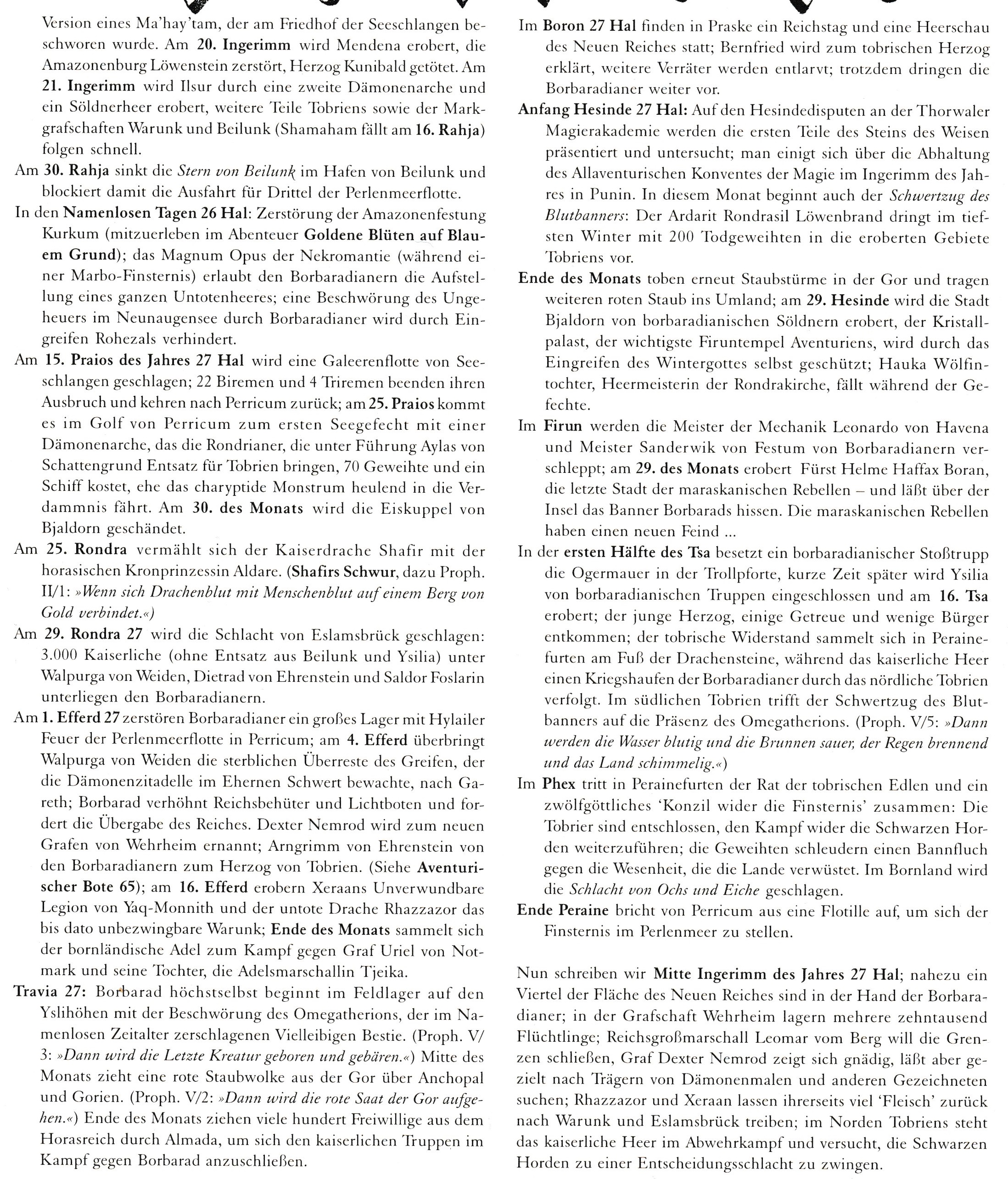 Ereignisse zwischen den Abenteuern-Pforte des Grauens-Rausch der Ewigkeit