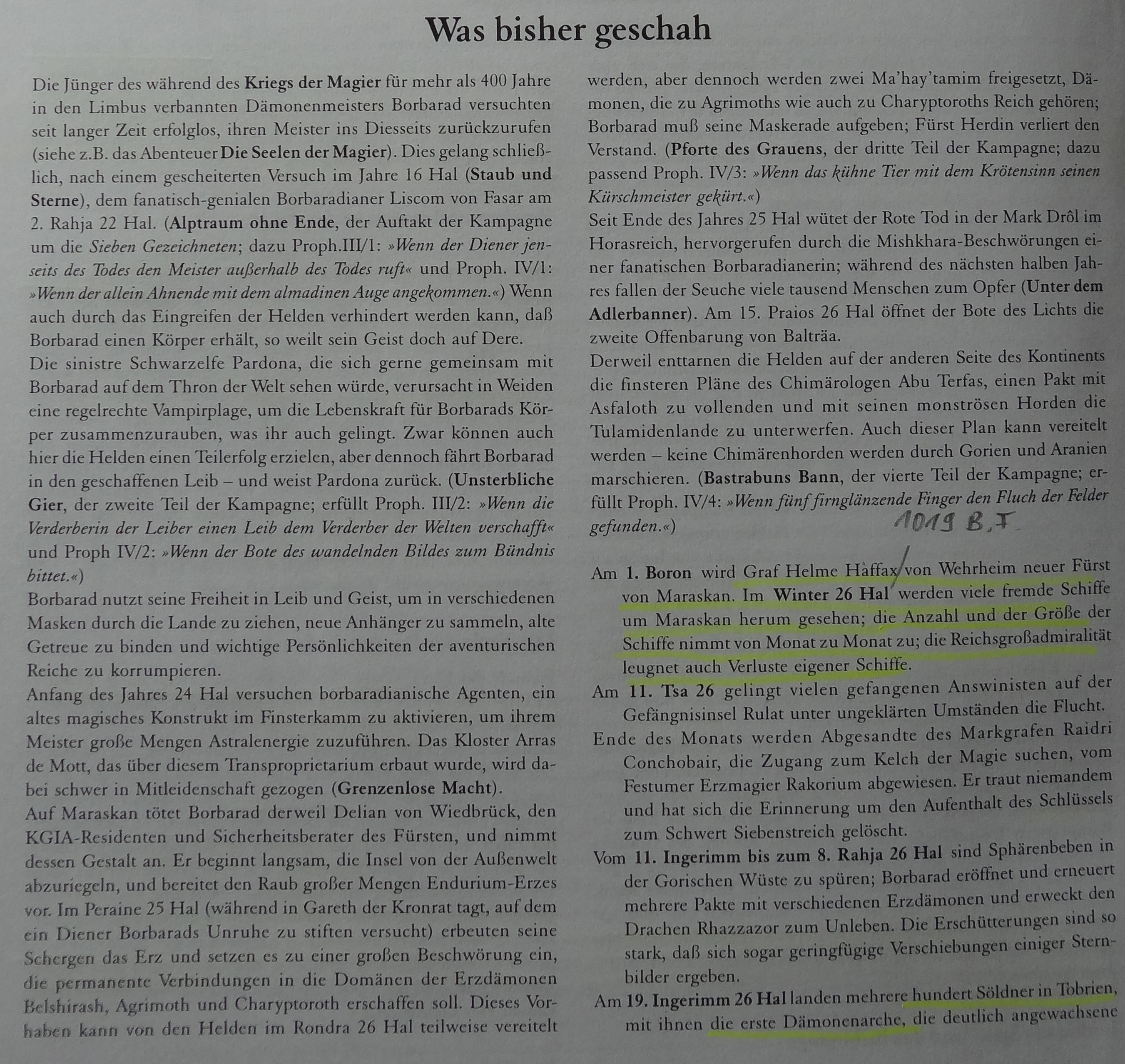 Zusammenfassung der bisherigen Ereignisse 1